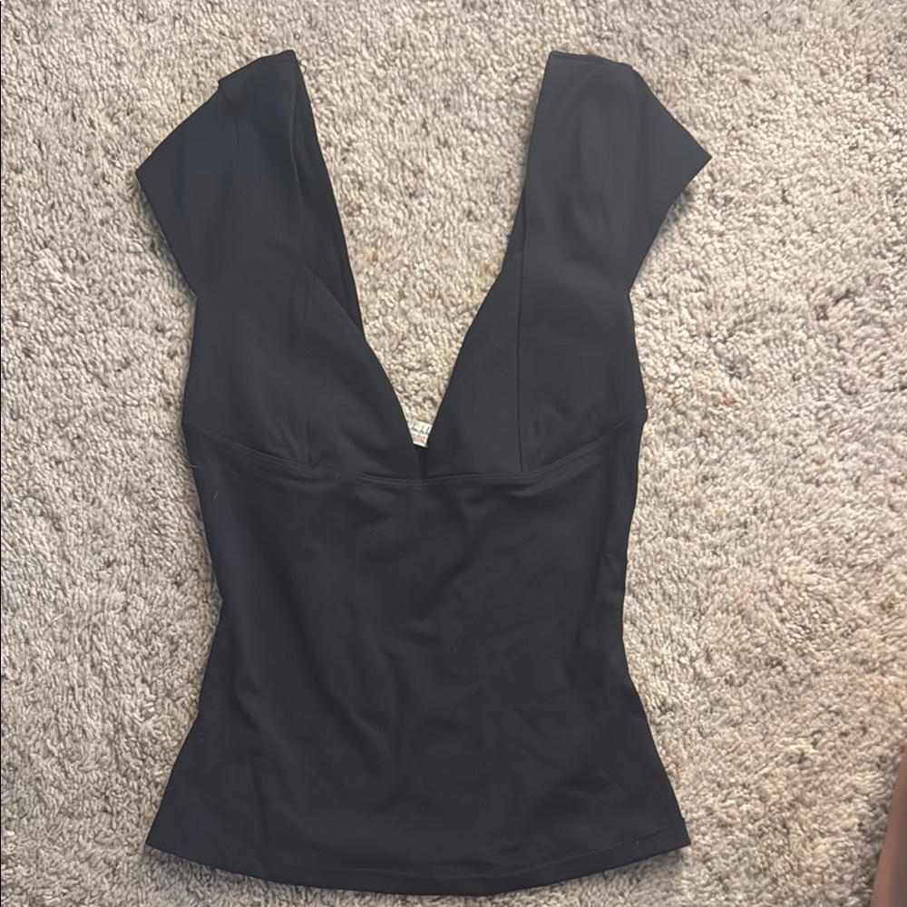 Free People Intimately Black Deep V-neck Top